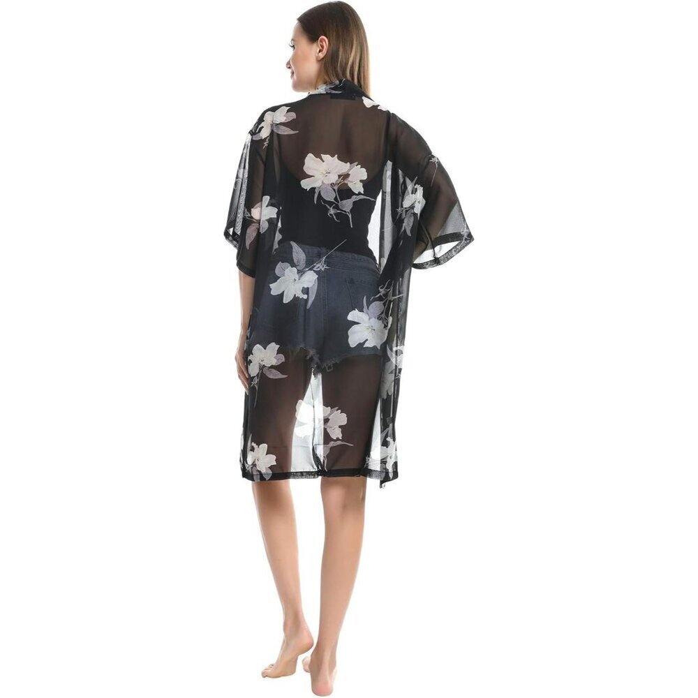 🆕Women White Chiffon Kimono Bathing Suit Cover Up Open Front Summer Dress - Picture 5 of 7